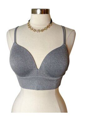 NoBo Womens L Bralette Ribbed Gray Padded Seamless Comfy Support Adjustable